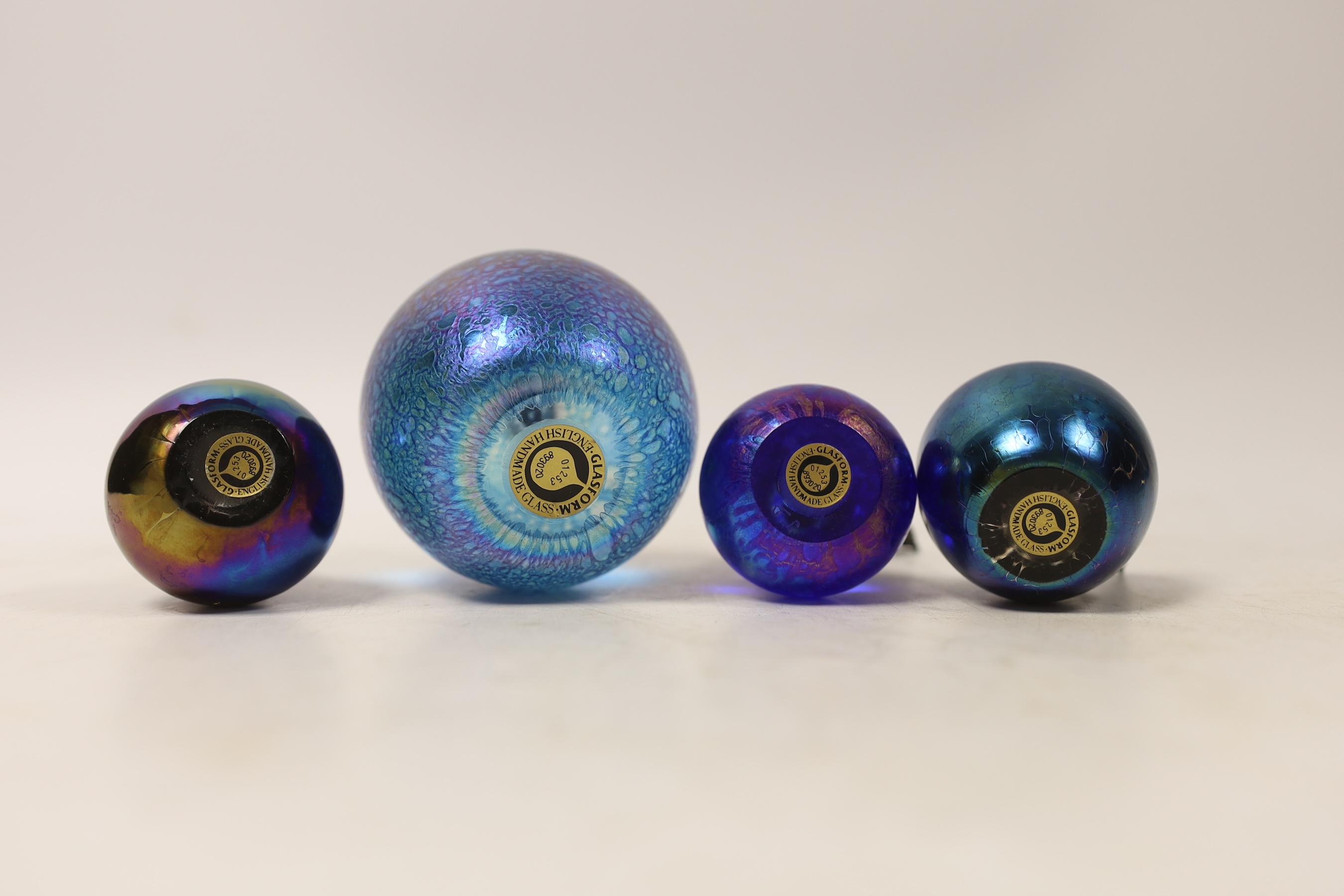 John Ditchfield, four glasform models of fruit, largest 9cm high